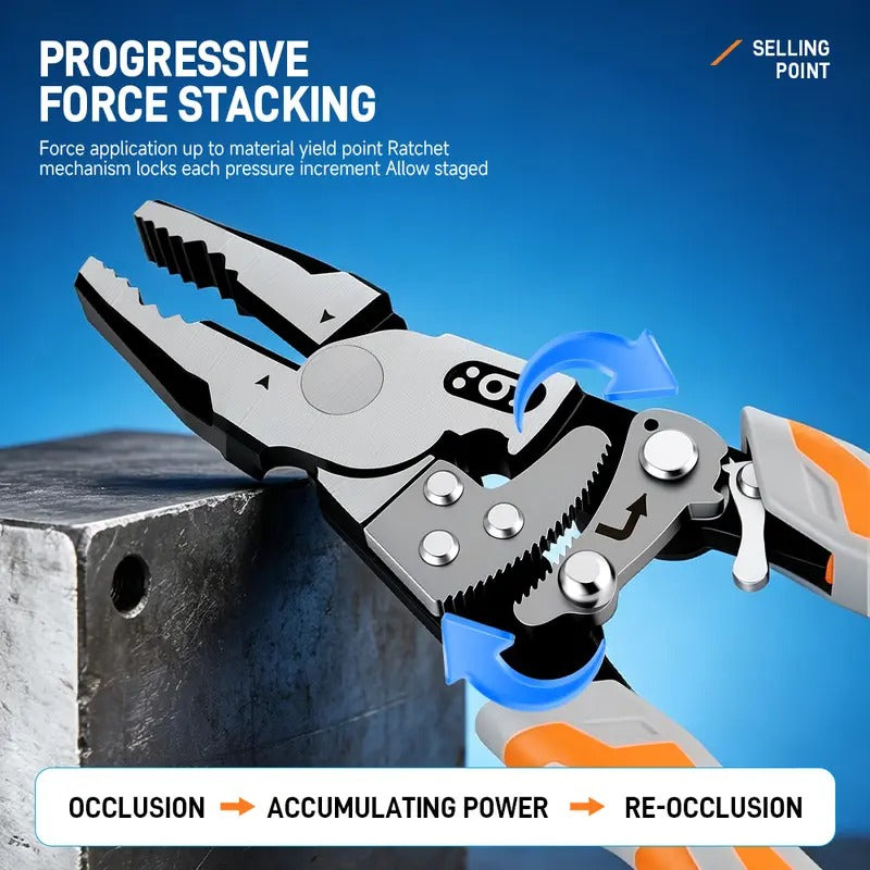 55-Steel Self-Locking Anti-Skid Ratchet Pliers, Heavy-Duty Wire Cutters & Holding Tool, Hands-Free Grip DIY Hardware for Automotive, Plumbing Projects, Durable Pliers & Pincers