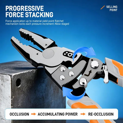 55-Steel Self-Locking Anti-Skid Ratchet Pliers, Heavy-Duty Wire Cutters & Holding Tool, Hands-Free Grip DIY Hardware for Automotive, Plumbing Projects, Durable Pliers & Pincers