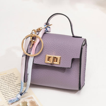 Mini Square Bag Pendant Keychain - High Quality Leather with Colorful Strap, Cute Car Keychain & Bag Charm Accessory